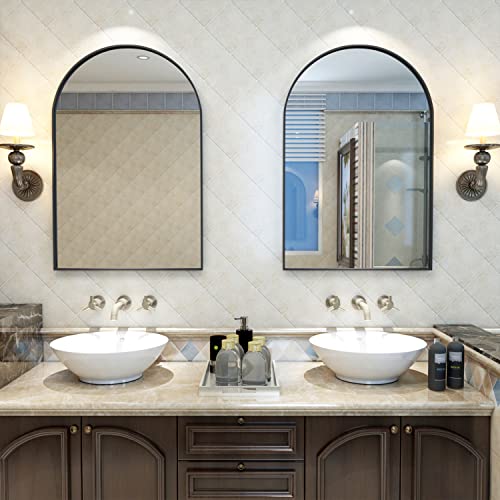 Neuweaby Wall Mounted Mirror, Arched Wall Mirror For Bathroom, 20"X30" Arch Bathroom Mirror With Metal Frame, Black Vanity Mirror Decor For Mantle, Bedroom, Entryway, Living Room #TOP4