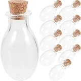 jojofuny Set di 10 Bottigliette di Vetro Mini Ovali con Tappo in Sughero, per Uso Fai da Te e Decorazioni, Materiale Vetro e Legno, Perfette per Bomboniere e Piccoli Contenitori