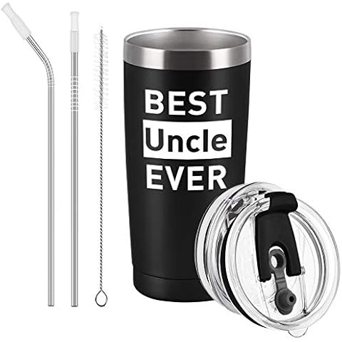 Cpskup Best Uncle Ever Stainless Steel Travel Tumbler with 2 Lids and Straws, Uncle Gifts for Uncle New Uncle Awesome Uncle, Insulated Travel Tumbler for Christmas Birthday Father's Day(20oz, Black) Cover