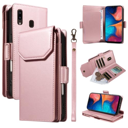 Étui portefeuille Samsung A20/A30 en cuir PU rose avec porte-carte homme femme