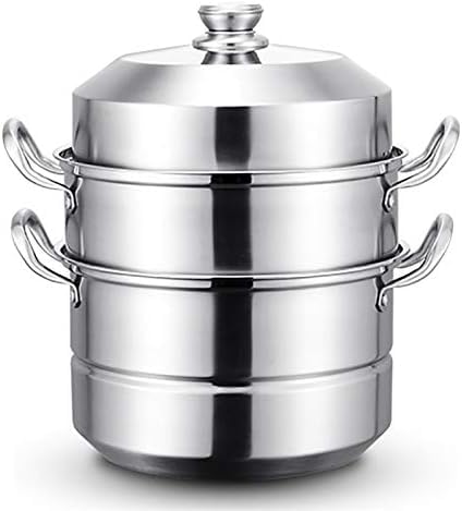 Olla de acero inoxidable de 3 niveles para cocinar, bandeja apilable con tapa para cocinar verduras al vapor, albóndigas, caldo y salsas