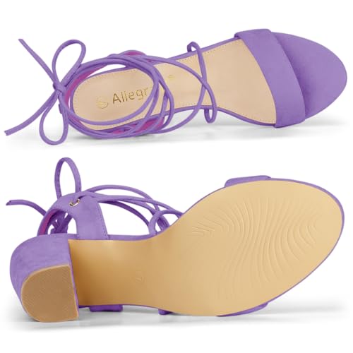Allegra K Allegra K Women's Slingback Lace Up Block Heels Purple Sandals 9 m US