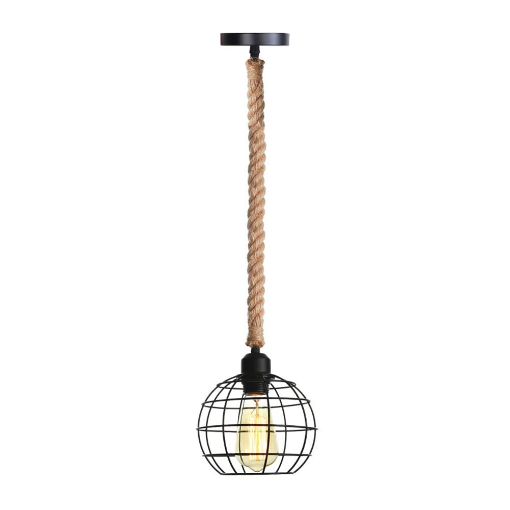 FYZDLAOR Vintage Industrial Wrought Iron Pendant Light,Hemp Rope Pendant Light,for Living Room Bedroom Cafe Teahouse Bar Dining Room Club（E27）