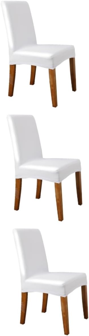 PRETYZOOM 3pcs Pu Stretchy Seat Cover Elastic Chair Protector for Dining Room White Spandex Chair Slipcover