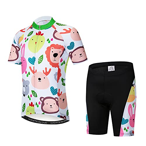 Kids Bike Jersey Shorts Set Padded Cycling Bicycle Top Suit Children MTB Shirt Boy Girl Mountain Biking Clothing Outfit Riding Kit Cyclist Uniform Wear t-Shirt Clothes Cute Yellow XXL