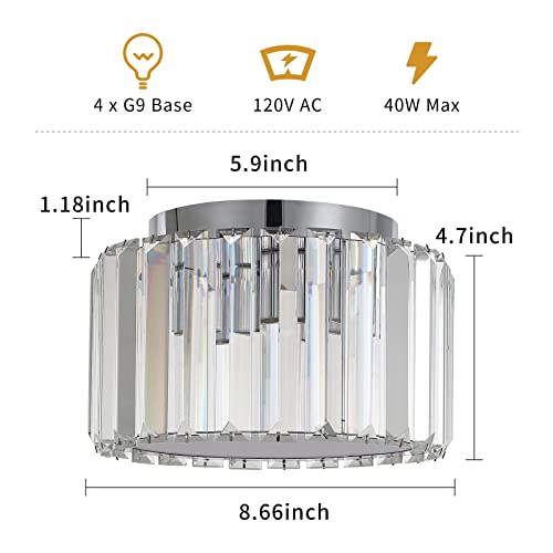 Gzjunyo Crystal Ceiling Light Fixture, 4-Light Modern Crystal Flush Mount Light Fixtures, D8.66 X H4.7 Small Crystal Chandeliers For Bathroom, Hallway, Kitchen, Bedroom (Chrome G9 Socket) #TOP3