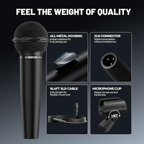 Phenyx Pro Dynamic Vocal Microphone, Cardioid Microphone with 16.4 ft XLR Cable, Mic Clip, Storage Bag, Wired Handheld Mic for Singing, Stage, Studio, Karaoke (PM-25) - Thumbnail 5