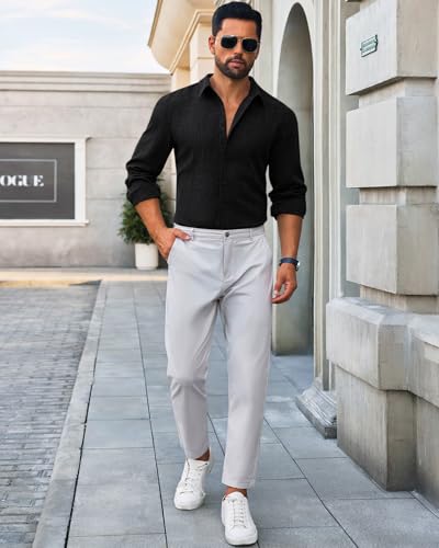 Yousify Mens Button Down Shirts Long Sleeve Casual Linen Dress Shirt Lightweight Beach Wedding Tops4