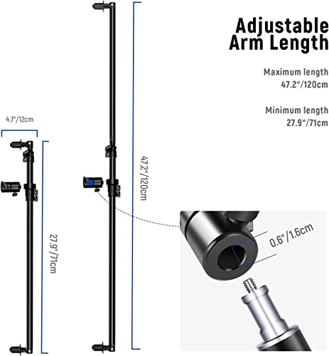 NEEWER Extendable Reflector Holder Arm, Photo Studio Telescopic 27.9” to 47.2” Boom Arm 360 Degree Swivel Reflector Bracket for Product and Portrait Photography, Ideal for Studio & Outdoor Photography by NEEWER - Image 2