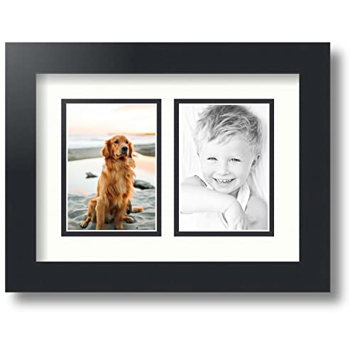 ArtToFrames Double-Multimat-44-754/89-FRBW26079 Collage Photo Frame Double Mat with 2-3.5x5 Openings and Satin Black Frame