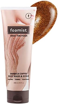 FOAMIST 100% Clean Vegan Arabica Coffee Gentle Body Scrub Exfoliator Remove Dead Skin, Care for Cellulite, Toning Dark Spots No paraben/SLS/SLES, Cruelty free, 8.4 fl oz