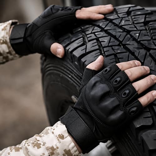 Image of MEBISO Tactical Half Finger Gloves for Men | Nylon Hard Knuckle Sports Gloves for Cycling, Hiking, Camping, Outdoor, Gym, Boxing, Motorcycle Riding, Arm Shooting (Black)