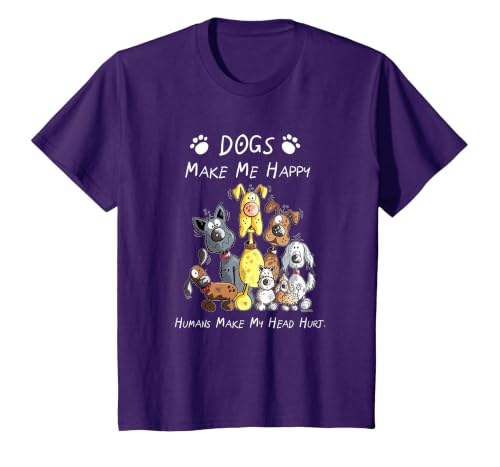 Dogs Make Me Happy Humans Make My Head Hurt T-Shirt, Youth, Purple, 3T