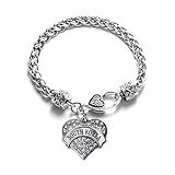 Inspired Silver - South Korea - Silver Braided Bracelet for Women - Pave Heart Charm Bracelet Jewelry Gift with Cubic Zirconia - Women's Charm Bracelet with Lobster Claw Clasp