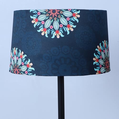 Image of tu casa Black Metal-Iron Base Foldable Floor Lamps with French Floral Print & Satin Shade for Bedroom, Living Room, Lounge, Office Area, Gifting Without Bulb for Home Decoration (Height - 53 inch)