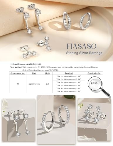 FIASASO 3 Pairs 925 Sterling Silver Hypoallergenic Earrings for Women Trendy - 14K Gold Plated Stud Hoop Cartilage Earrings Set Small Earring Stacks for Sensitive Ears Non Tarnish Dainty Silver Earring — view 2