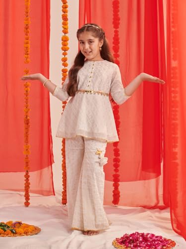 Pspeaches Girl's Georgette Sharara Set (Sha-Ambifoil-4-5Y_White