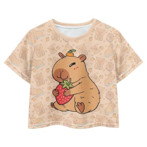 Image of Cute Crop Tops for Girls Short Sleeve Summer T Shirts Fashion Graphic Tees Crew Neck Pullover Tee 5-14 Years