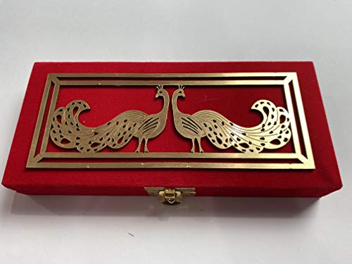 Velvet special Occasion Gift Box Velvet Case 7" x 3.5" Perfect for Gift cards box Christmas and wedding Shagun Gift box (Red-Peacock Design)