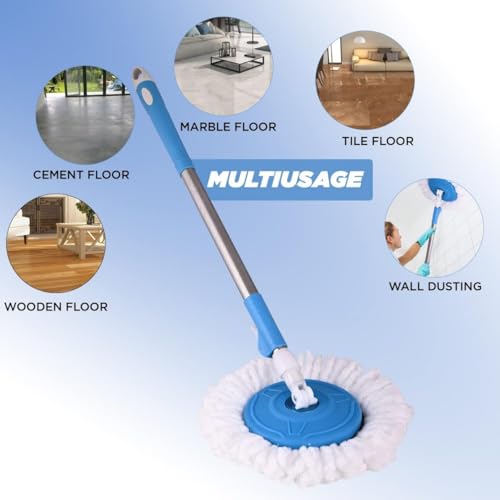 Image of Mumma's LIFE Bucket Spin Mop Stick Rod with Microfiber Refill Pocha Cleaner 360 Adjustable Easy Grip 42 Inches Long Metal Handle for Wet Floor Household Industrial Cleaning & Mopping (Random Color)