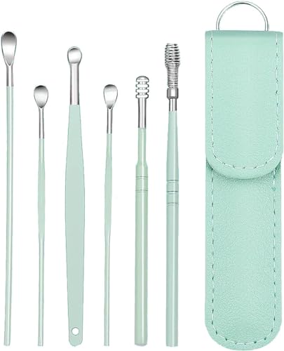 6 Pcs Ear Wax Removal Kit,Ear Cleaner Tools: Mini Portable Ear Scope with Stainless Steel 360° Spiral Ear Massage Cleaning Tool for Adults Kids - Ear Wax Remover with Storage Box