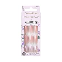 KISS LoveShackFancy x imPRESS Press-On Manicure Limited Edition, Style "Blushing Lavender" Medium Almond Pink Press-On Nails, Includes Prep Pad, Mini Nail File, Cuticle Stick, 30 Fake Nails