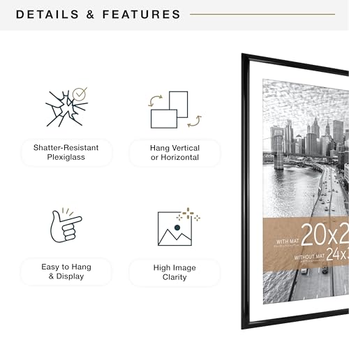 Image of MCS Trendsetter Poster Frame With Mat Option, 24x32 Matted to 20x28, Black | Trendsetter Poster Frame For Photos, 24x32 Inch, Displays 20x28 Inch Matted Or 24x32 Unmatted, Black, 1-Pack
