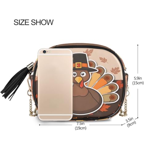 Image of ALAZA Women's Happy Thanksgiving Celebration Design with Turkey Fashion Purses Bag with Metal Chain Strap for Travel Shopping