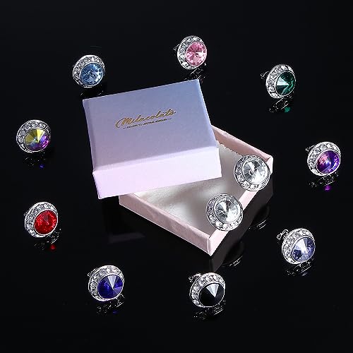 MILACOLATO Rhinestone Dance Competition Earrings for Women 18K White Gold Hypoallergenic Sterling Silver Post Crystal Stud Earrings 15mm Halo Stud Earrings for Dance Competitions Stage Performance Wedding Bridal Party Earrings, Blue Crystal by MILACOLATO - Image 6