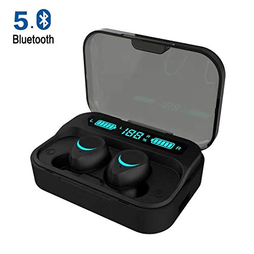 Ayete Auriculares inalámbricos Bluetooth 5.0 in-Ear TWS Auriculares estéreo Bajos Profundos Emparejamiento automático Auriculares Deportes con Estuche de Carga 3500mAh IPX5 Impermeable con micrófono