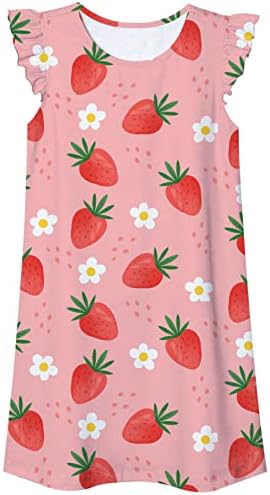 uideazone Pajamas Dresses for Girls Strawberry Nightgowns Sleeveless Crewneck Nightdress Sleep Shirts Home Sleepwear for Daily Casual XL