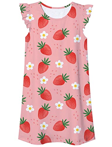 Uideazone Pajamas Dresses For Girls Strawberry Nightgowns Sleeveless Crewneck Nightdress Sleep Shirts Home Sleepwear For Daily Casual Xl #TOP6