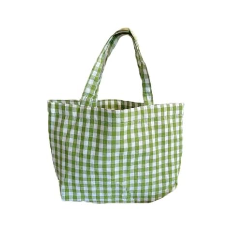 Joyhey 1 Pc Small Green Plaid Canvas Tote Bag, Grocery Shopping Bag, Beach Bag 7.9" x 12.6" Cover