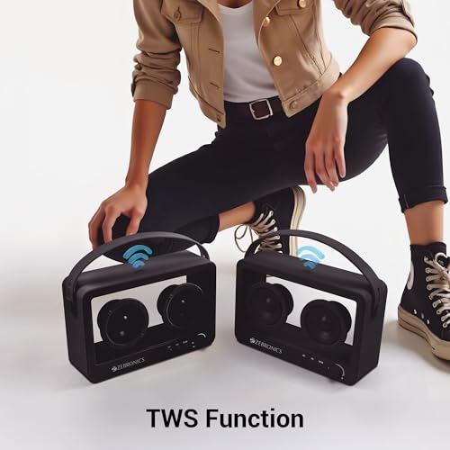 Image of ZEBRONICS Sound Feast 75, Portable Bluetooth Speaker, 14 Watts, 10 Hours Playback, Transparent Body, Dual 6.6 cm Drivers, Carry Strap, Bluetooth v5.3 | TWS | mSD | AUX (Black)