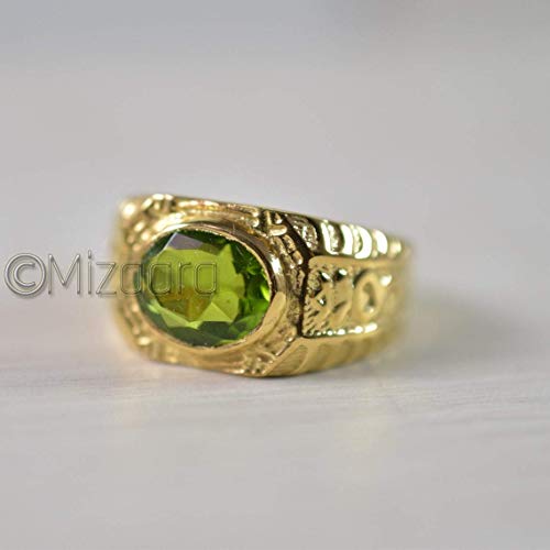 Green Peridot Mens Ring, 925 Sterling Silver Ring, Peridot Statement Ring, Gemstone Ring, Handmade Ring, Gold Vermeil Ring, Birthday Gift Ring For Her #TOP3