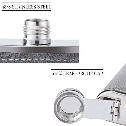 Personalized Hip Flask For Men, Customized Pu Leather Flask For Liquor For Men, 8 Oz Stainless Steel Engraved Flask For Wedding, Bachelor Party, Gift For Him, Birthday Gift, Valentine Gift,Grey #TOP1