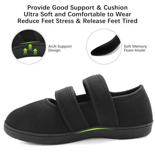 Bigwow Women's Walking Shoes Wide Diabetic Shoe Adjustable Slip On Soft House Slipper with Memory Foam Non Slip Indoor Outdoor Barefoot Casual Sneakers3