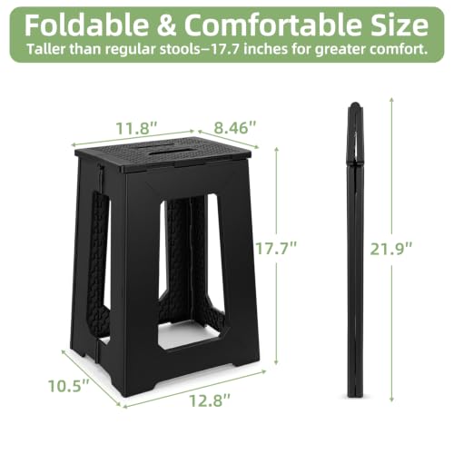 neotidy Foldable Stool Chair, 17.7” Tall Folding Seat for Adults up to 400 lb, Heavy-Duty Plastic Foldable Stool for Sitting, Portable Compact Folding Chair for Home Outdoor Camping, Black - Image 3