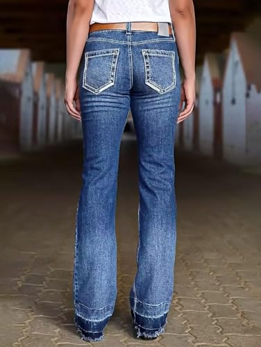 Flamingals Bootcut Jeans for Women High Rise Vintage Raw Hem Denim Jeans Without Belt3