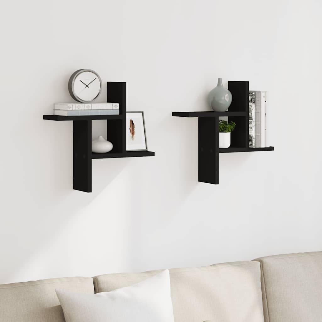 Scaffale da parete, 2 pezzi, nero, 38 x 12 x 38 cm, in legno, mensola sospesa, libreria, mensola angolare per soggiorno, camera da letto, cucina e ordine