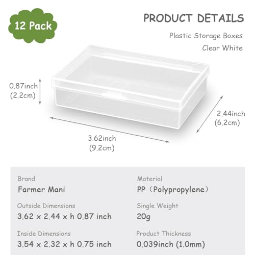 Image of Rectangle Plastic Beads Storage Containers Box (3.62 x 2.44 x 0.87 inch) with Lid, 12 Pack Plastic Clear Storage Containers with Lids for Beads,Earplugs,Pins, Small Items etc.