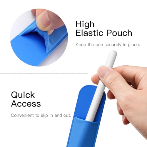 Image of MoKo Adhesive Pencil Case Holder Sticker for Apple Pencil, 2Pcs Cobalt Blue | Elastic Pencil Pocket Pouch, Adhesive Sleeve, Attached to iPad Case, For Pro /USB-C /1st /2nd Gen and Similarly Stylus Pens
