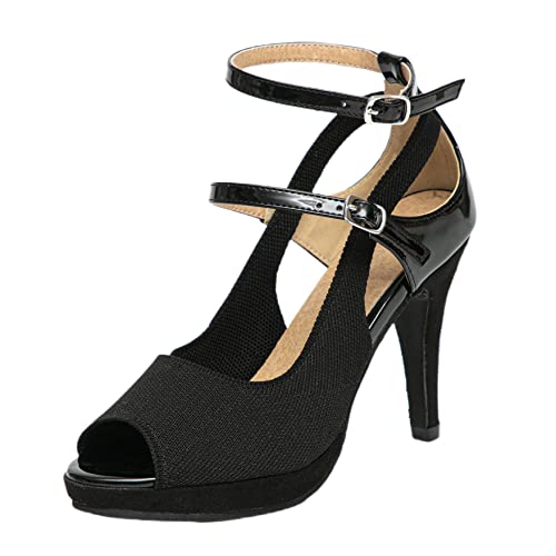 Getmorebeauty Womens High Heel Sandals Open Toe Ankle Strap With Buckle Dress Shoes(Us 9, Pureblack) #TOP26