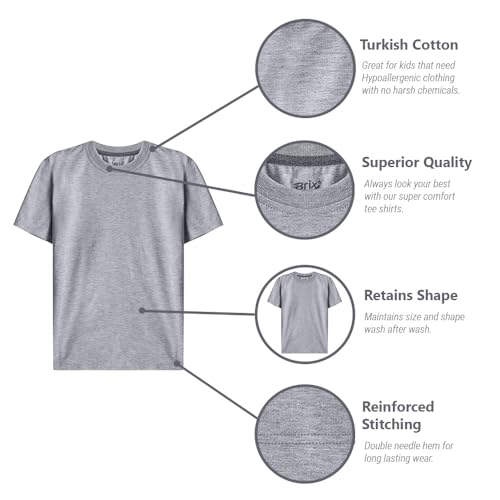 Brix Boy Shirts 5 Pack - Crewneck 100% Cotton Tagless Multipack Kids Short Sleeve Basic Comfort Tees. - Thumbnail 5