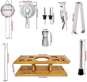 11Pcs Bar Set 750ML Cocktail Shaker Set with Stylish Wooden Stand and Recipes Booklet Perfect Home Bartending Kit with Bar Tools