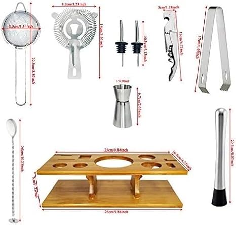 11Pcs Bar Set 750ML Cocktail Shaker Set with Stylish Wooden Stand and Recipes Booklet Perfect Home Bartending Kit with Bar Tools