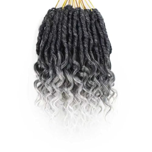 Deep Faux Locs Crochet Hair 10 Inch 8 Packs Goddess Locs Faux Locs Soft Locs Crochet Braids with Curly Ends Pre Looped Deep Wavy Crochet Hair for Black Women(10 Inch, Black mixed Gray)