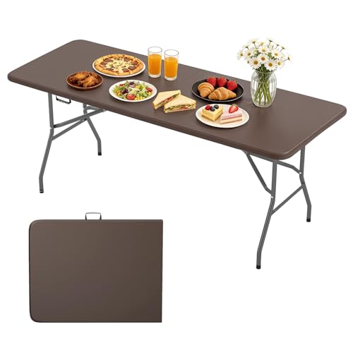 BestOffice | 6FT Folding Table | Brown | Portable Plastic Table