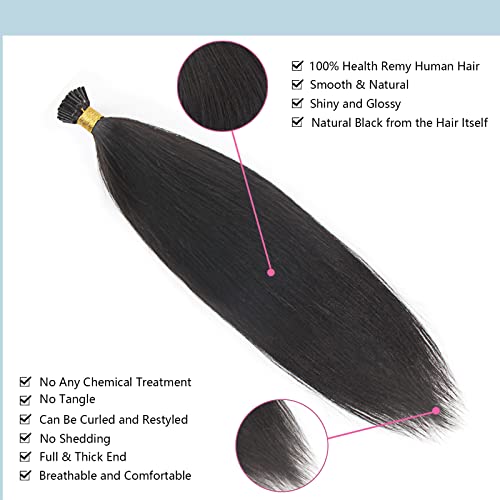 Abh Amazingbeauty Hair I Tips Yaki Straight Human Hair Natural Black Thick Yaki Straight Hair Extensions Pre Bonded I Tip Hair Extensions Remy Human Hair For Black Women 50G 100Strands 14 Inch #TOP2