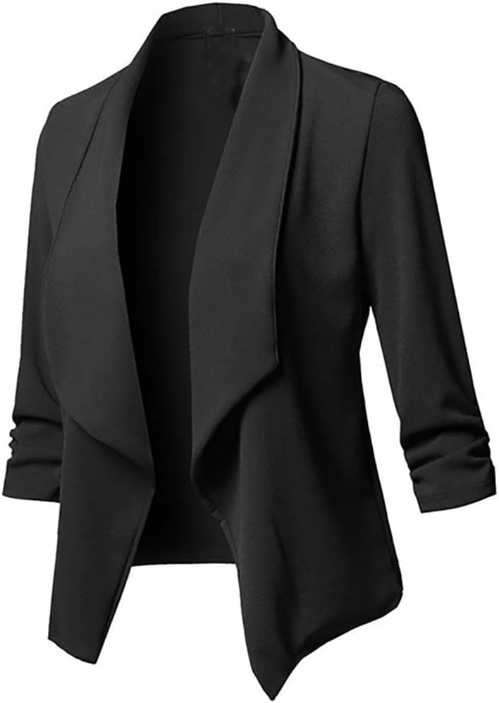 Blazers for Women UK, Ladies Ruched Sleeve Blazer Elegant Womens Office Work Wear Open Front Cardigan Blazer Casual Jacket Regular Fit